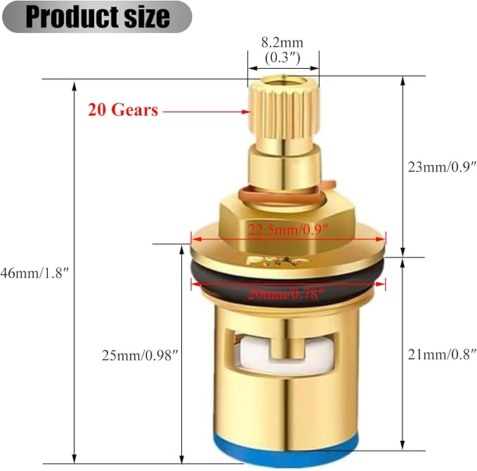Faucet Valve Ceramic Stem 20 Teeth Ceramic Disc Cartridge Replacement Quarter - Image 6