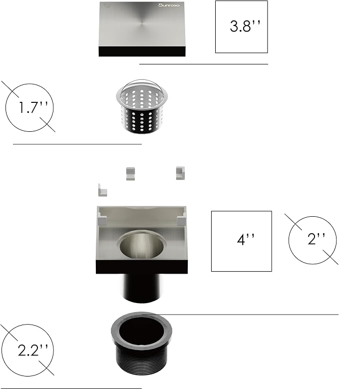 Sunrosa 4 Inch Square Shower Drain, Brushed Nickel, 304 Stainless Steel | - Image 5