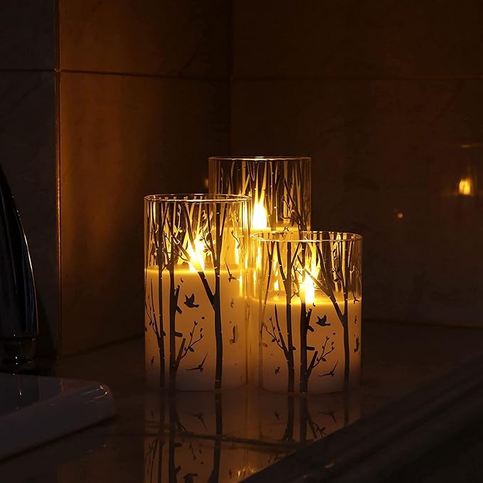 Rhytsing Birch Design Glass Battery Operated LED Candles - Image 2