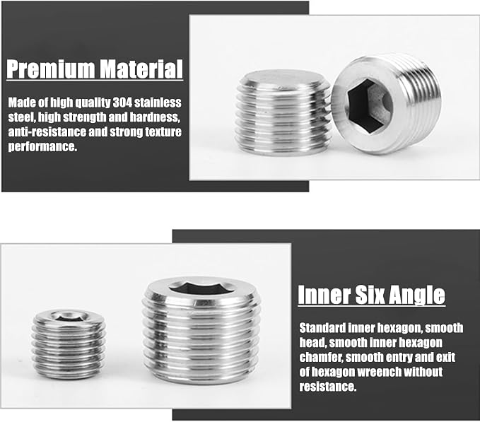 20 Pcs Stainless Steel Pipe Plug Fitting Assortment Kit, 5 Sizes 1/8" 1/4" 3/8" - Image 3