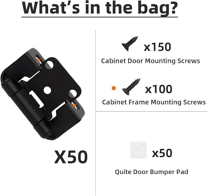10 Pack 1/2" Overlay Black Cabinet Hinges - Image 6