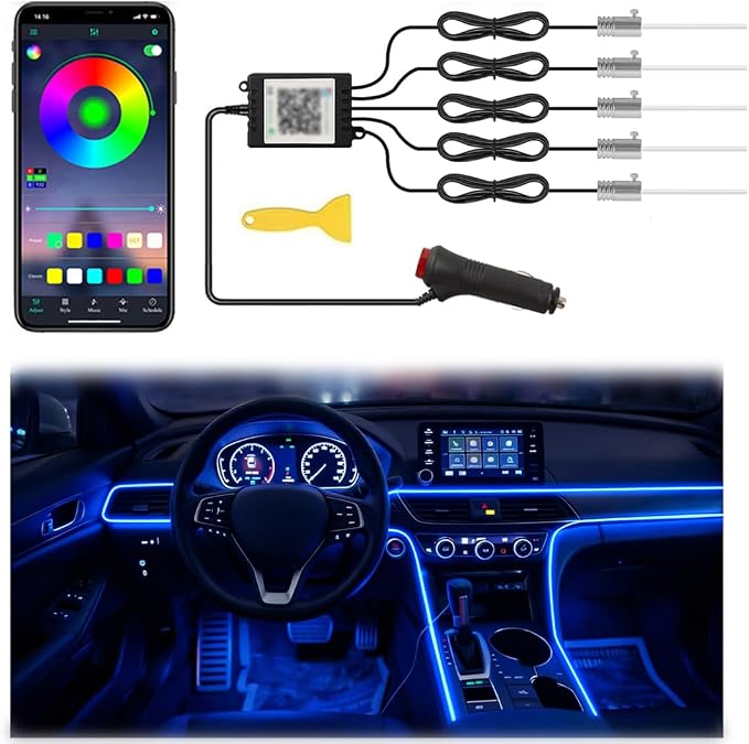 Interior Car LED Lights, 5 in 1 RGB Car Ambient Lighting Kit, APP Control | 275 by QVEVDACAR