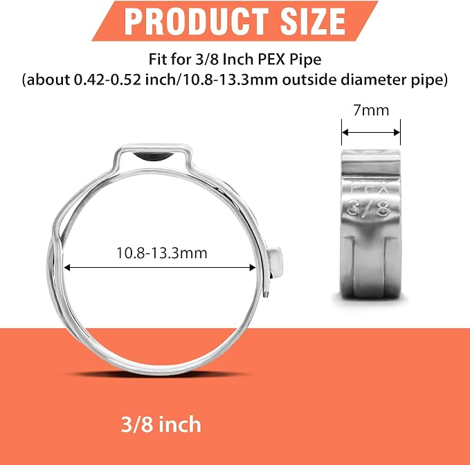 60pcs 3/8 pex crimp rings for PEX Tubing Pipe Fitting Connections | 304 - Image 2