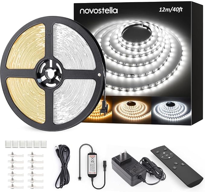40ft Tunable White LED Strip Light Dimmable 3000K-6500K 24V Remote Control | by novostella