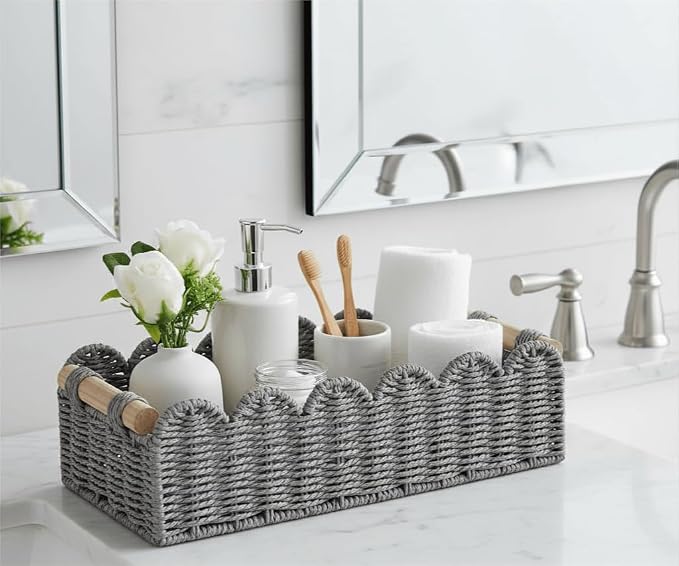 CubesLand Scalloped Toilet Paper Storage Basket W/Handle - Image 3