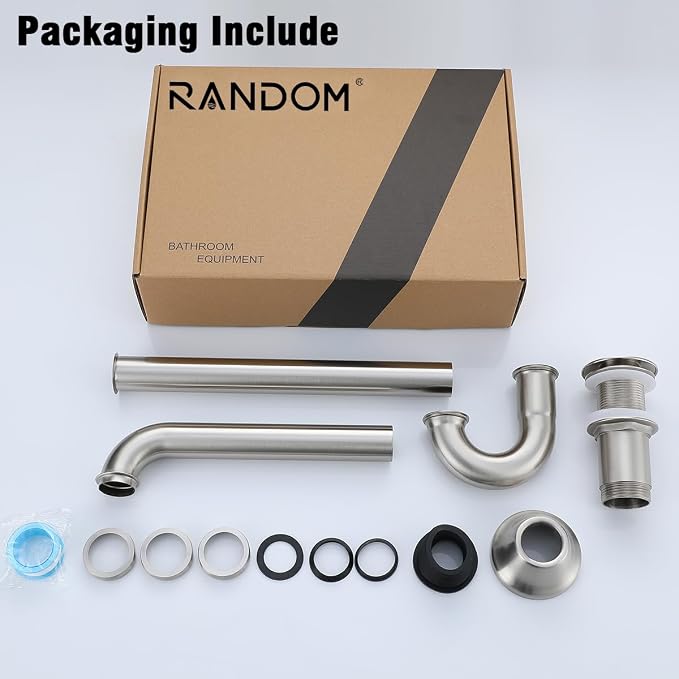 RANDOM Brass P Trap with Pop Up Drain Stopper Kit Without Overflow, Brushed - Image 9