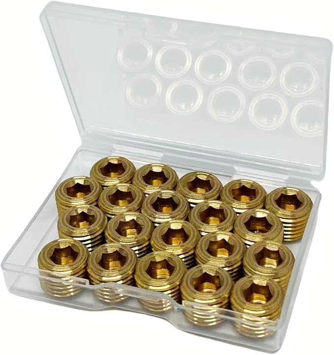 20PCS 1/4" NPT Brass Male Pipe Plug Fitting Hex Counter Sunk Pipe Plug by JSMOUID