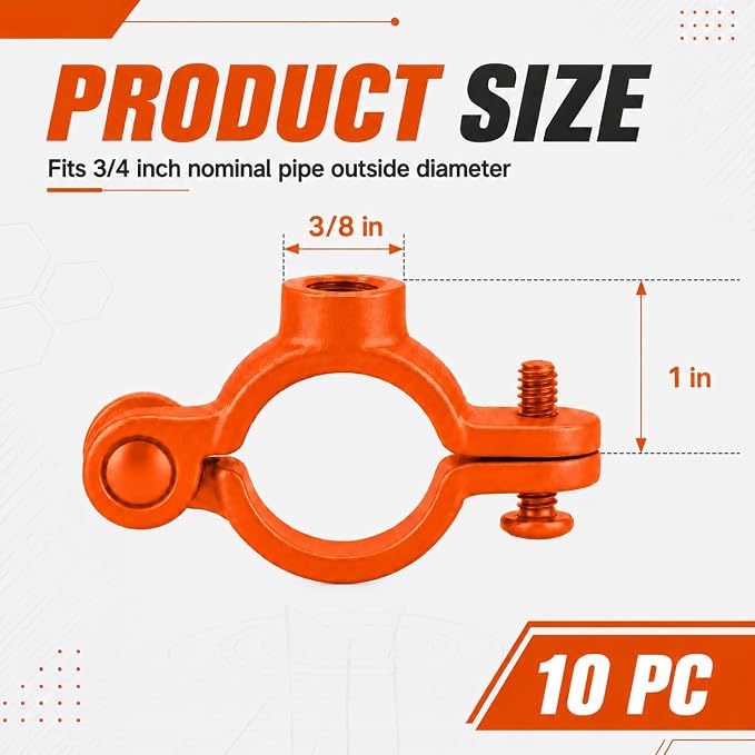 Orange 10 Pack 3/4'' Hinged Split Ring Pipe Hanger, Copper Epoxy Coated Iron - Image 2