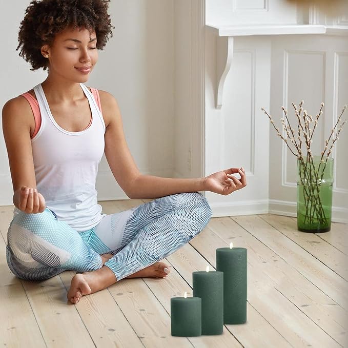 BASK Mottled Dark Green Pillar Candles - Image 6