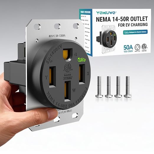50 Amp EV Charging Receptacle/Nema 14-50 EV Outlet: Heavy Duty Straight Blade by YOMIUWO