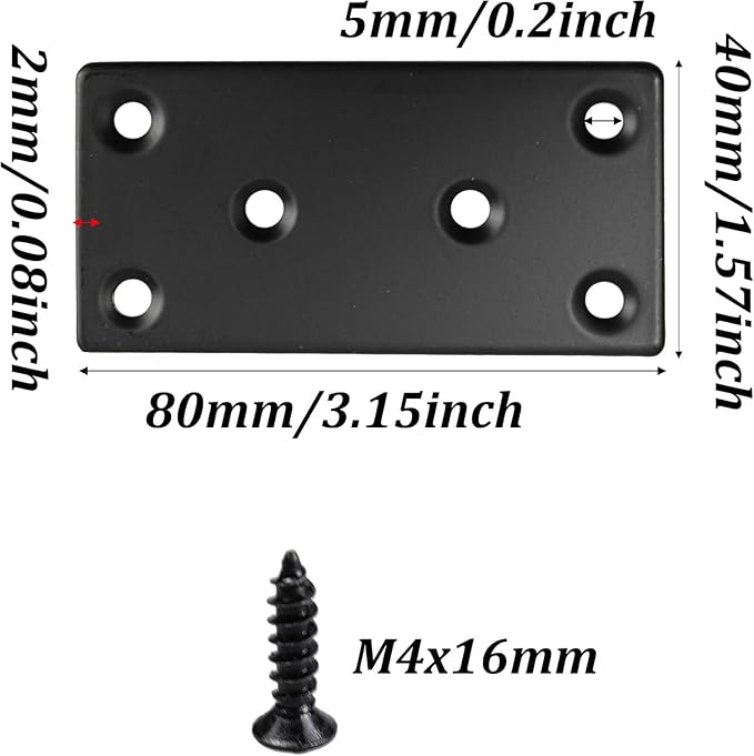 4PCS Black Stainless Steel Flat Mending Plates, 3.15"x1.57" Straight Bracket - Image 2