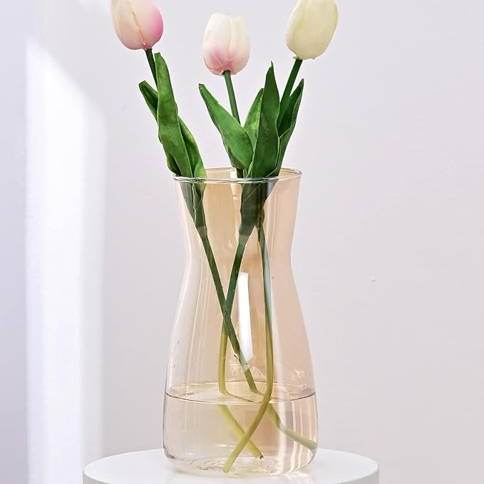 8 Inch Amber Glass Vase for Flowers, Modern Boho Table Decor | Farmhouse Vases by Nisoger