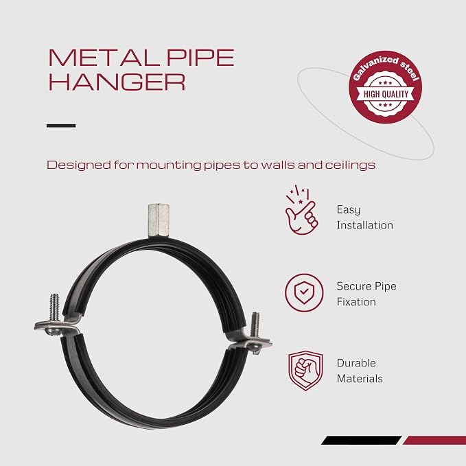 Pipe Clamp - Pipe Hanger for Ventilation Duct - Rubber Seal - M8/M10-4 Inch - Image 2