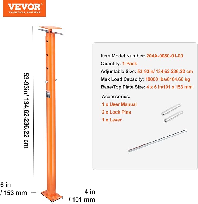 VEVOR House Floor Jack, Lift Support Steel Telescoping Post - Image 7