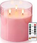 Homemory Pink Large Glass Flameless LED Candle, 3 Wicks, Remote Timer | 6"x6" by Homemory