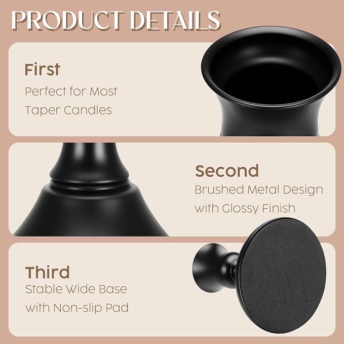 24PCS Brass Black Taper Candle Holders, Vintage Candlestick Holders | Small - Image 2