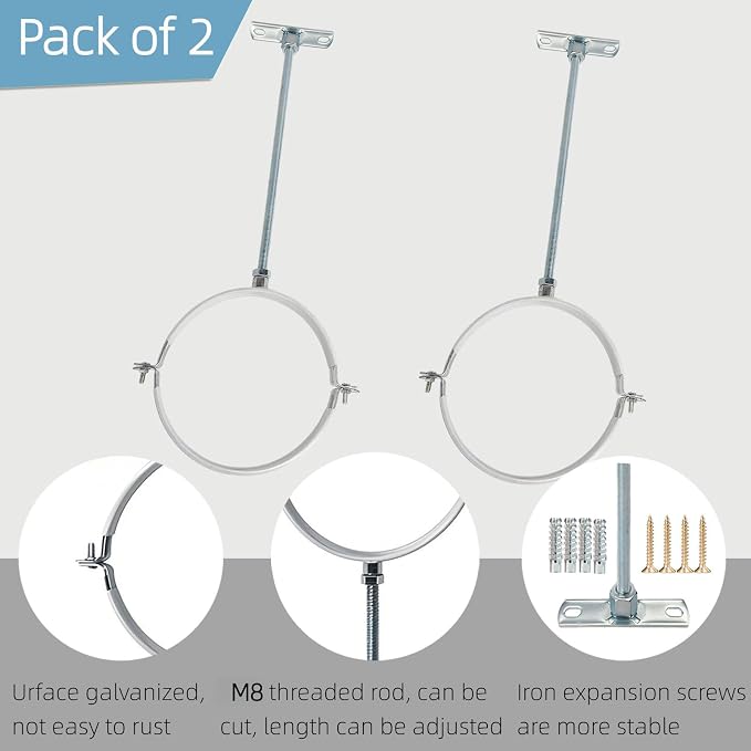 2 Sets Adjustable Pipe Bracket，Heavy Duty Galvanized Iron Stove Pipe Hanger - Image 4