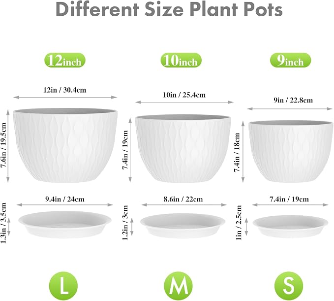 Meowell 12/10/9 inch Large Plant Pots, 3 Pack Wide Flower Pots - Image 2