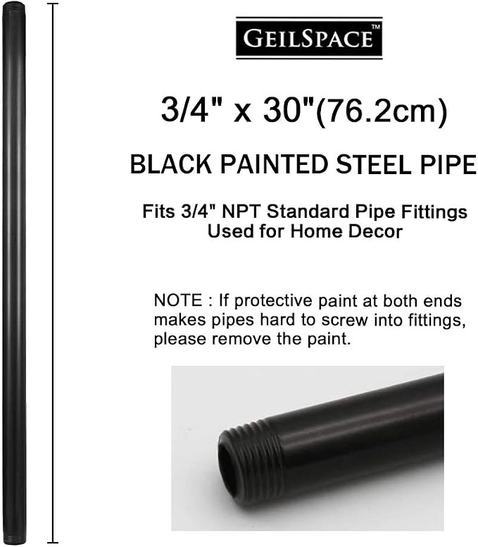 6 Pack 3/4" × 30" Pre-Cut Black Metal Pipe, Industrial Steel Fits Standard - Image 2