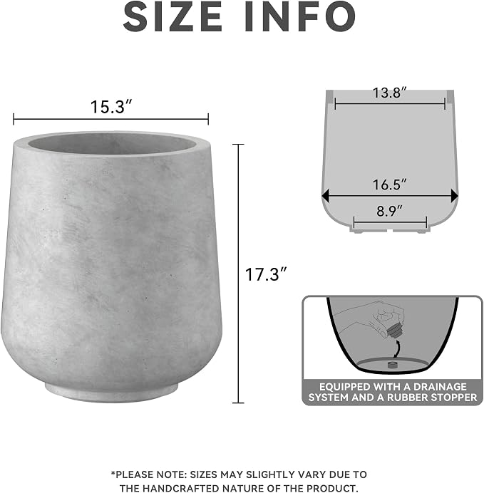 Kante Large Round Curved Pale Gray Concrete Planter 16.5" Dia, Outdoor | Rubber - Image 2