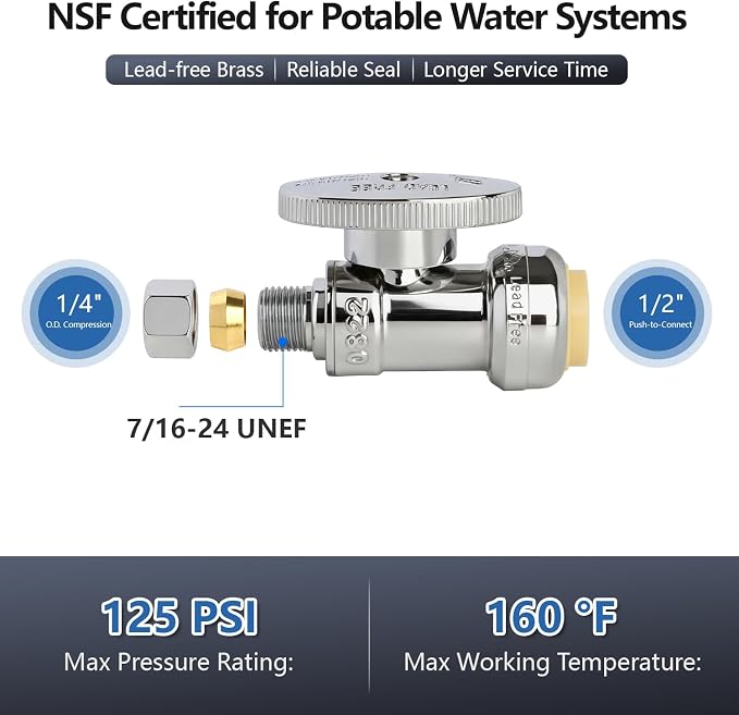 WiseWater Push Connect Straight Stop Valve 1/2" x 1/4" | 1/4 Turn - Image 2