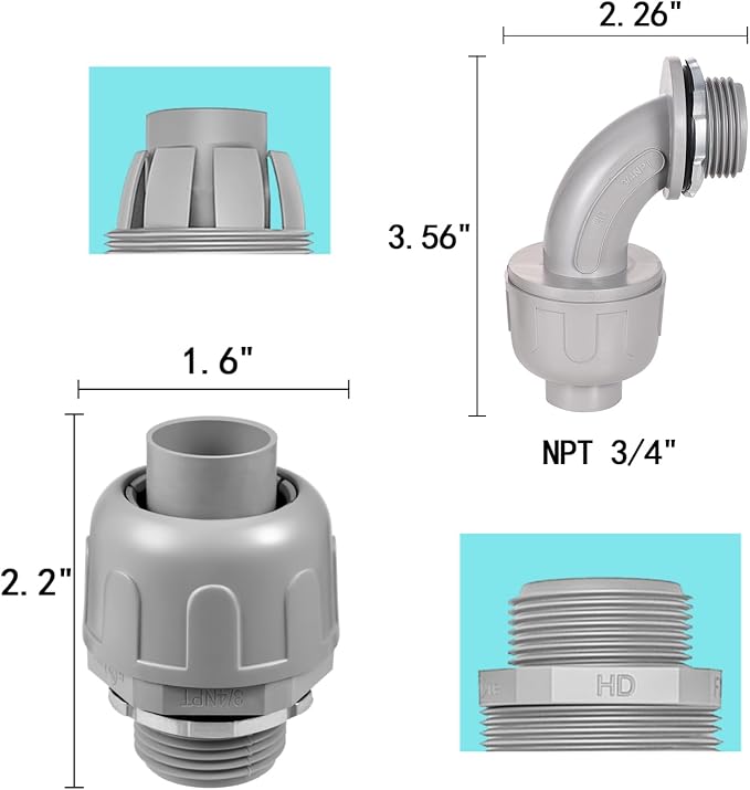 32 Pack Kit 3/4" NPT Liquid Tight Connector Conduit Fitting UL PVC | UV - Image 2