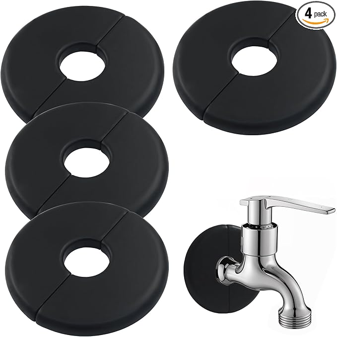 4 Pcs Black Wall Split Flange for 0.6"/16mm Pipe | Escutcheon Plate Plumbing by Rierdge