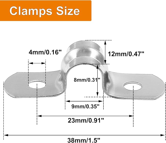 Biaungdo M8 Rigid Pipe Strap, 5/16" Stainless Steel, U Bracket Pipe Clamps - Image 2