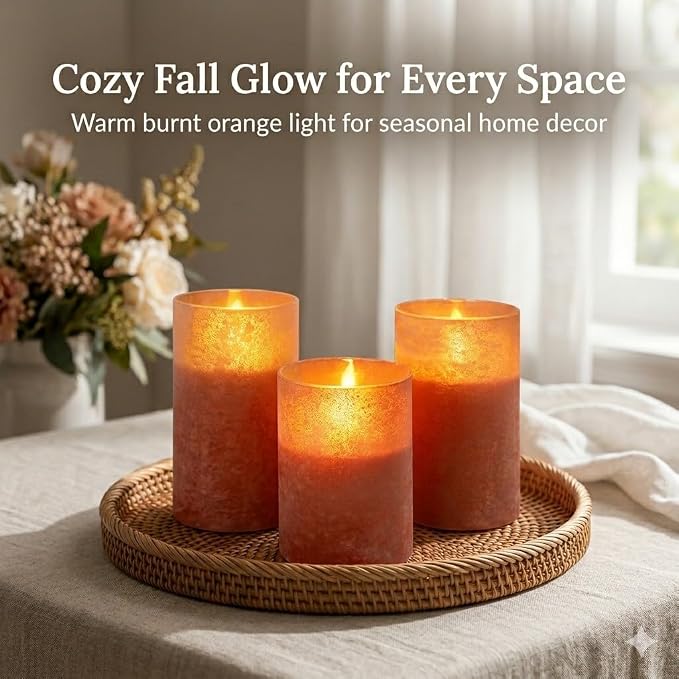 Orange Candles for Bathroom Decor, Burnt Orange Led Candles - Image 2
