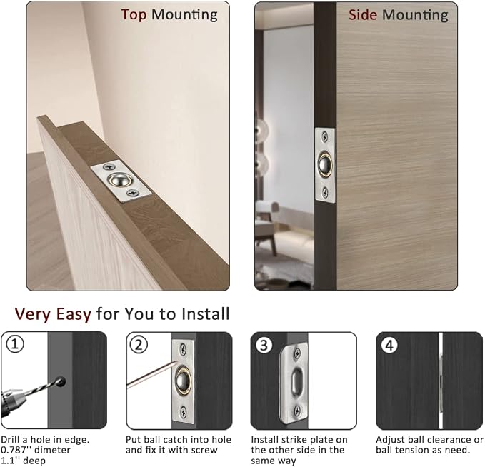 JQK Closet Door Ball Catch Hardware, Stainless Steel Catch Adjustable - Image 3