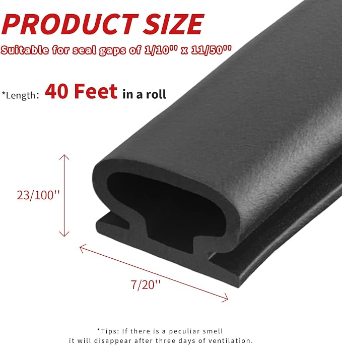 40 Feet Rubber Weather Stripping Door Seal Strip, Self-Adhesive Backing D-Shape - Image 4
