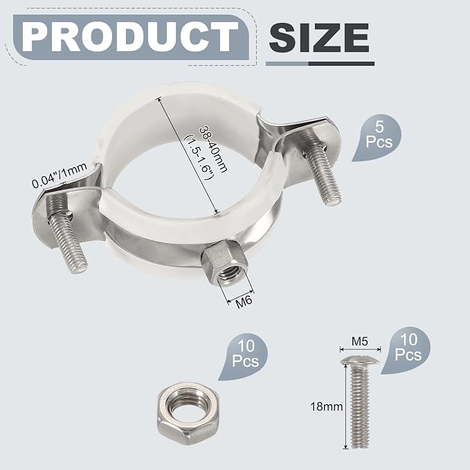 HARFINGTON 5pcs 201 Stainless Steel 1.5-1.6"/38-40mm Split Ring Pipe Hanger - Image 2