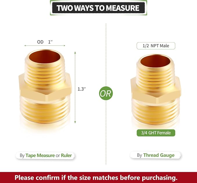 (2 Pack Lead-Free Brass Garden Hose Threaded 3/4" GHT to 1/2" NPT Fitting - Image 2