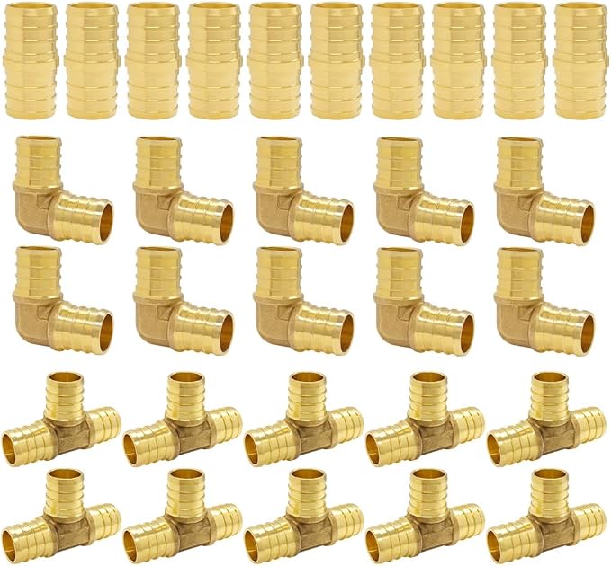 Hooshing 30 Pack 3/4" PEX Fitting Combo, Straight Coupling, Tee Set | Heavy by Hooshing
