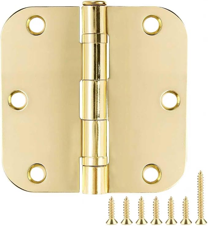 TDCHINGES Rounded Door Hinges Polished Brass 3.5 Inch 5/8" Lasting Mute | 1 by TDCHINGES