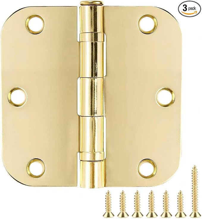 TDCHINGES Rounded Door Hinges Polished Brass 3.5 Inch 5/8" Lasting Mute | 3 by TDCHINGES