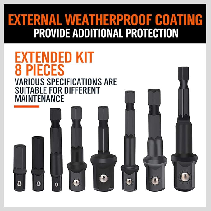 HORUSDY 8-Piece Impact Sockets Adapter Sets, Hex Shank 1/4" 3/8" 1/2" - Image 4