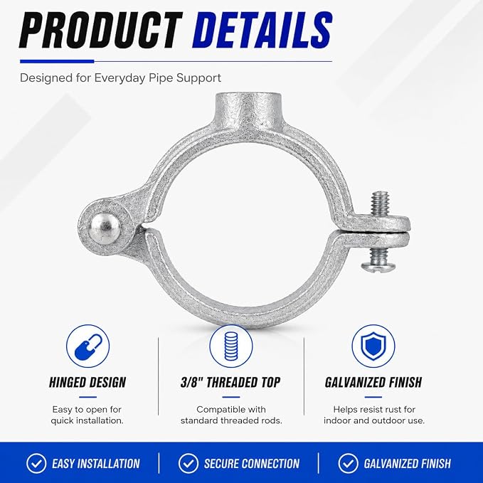 10 Pack 2 in. Hinged Split Ring Pipe Hanger, Tubing and Industrial Vintage DIY - Image 3