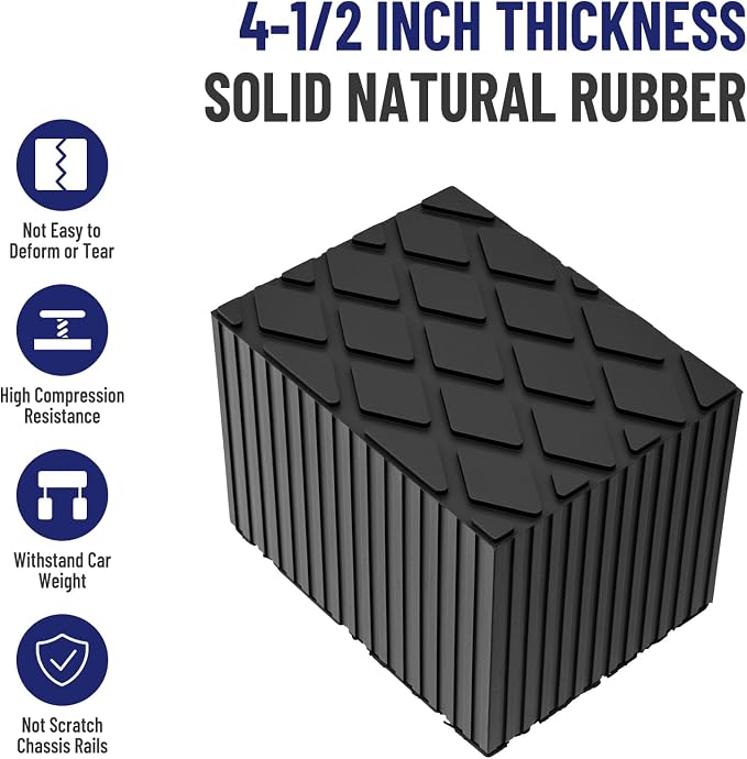 Solid Rubber Auto Lift Pads, 6-1/3" x 4-3/4" x 4.5" | 4 Pack Anti-Skid Lift - Image 2
