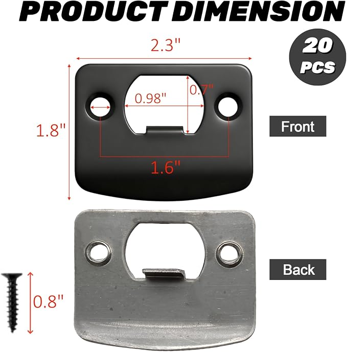 Peohud 20 PCS Door Strike Plate, Round Corner Door Latch Plate, Stainless Steel - Image 2