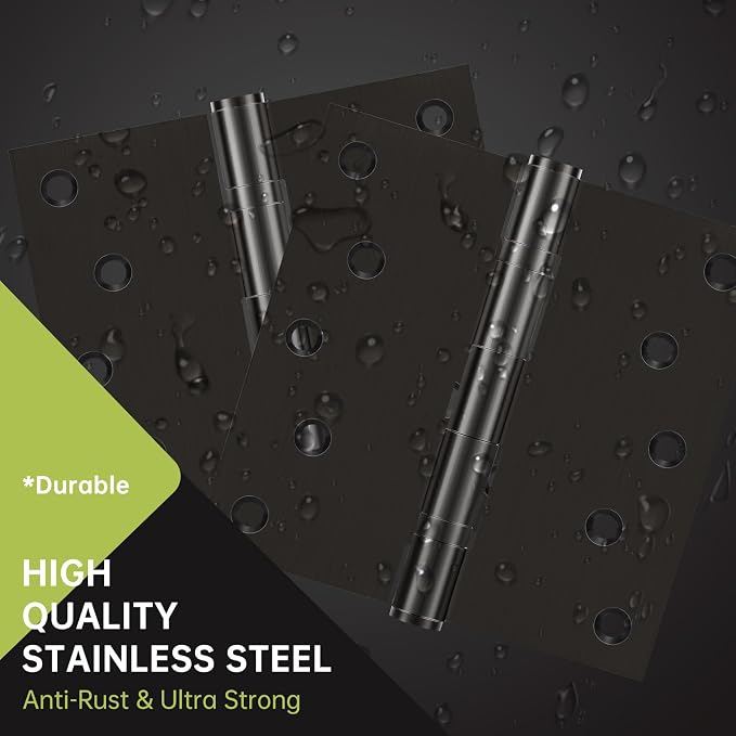 Black Stainless Steel Door Hinges 5x5 Inches, Heavy Duty Ball Bearing Hinges - Image 5
