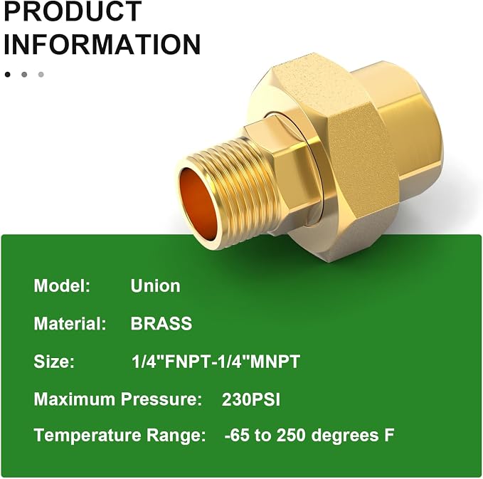 2PCS Brass Union，1/4" NPT Male x 1/4" NPT Female Brass Pipe Fitting - Image 4
