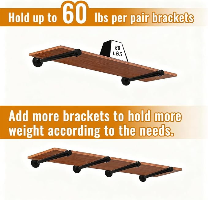 Industrial Pipe Shelf Brackets Black Floating Shelves Bracket Wall Mounted - Image 4
