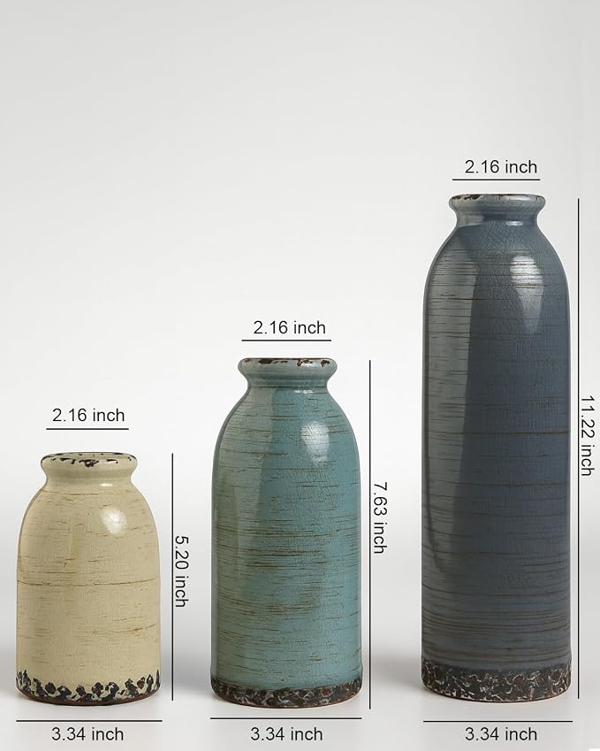 Modern Pottery Vase Set of 3, Neutral Ceramic Bottle Vases - Image 2