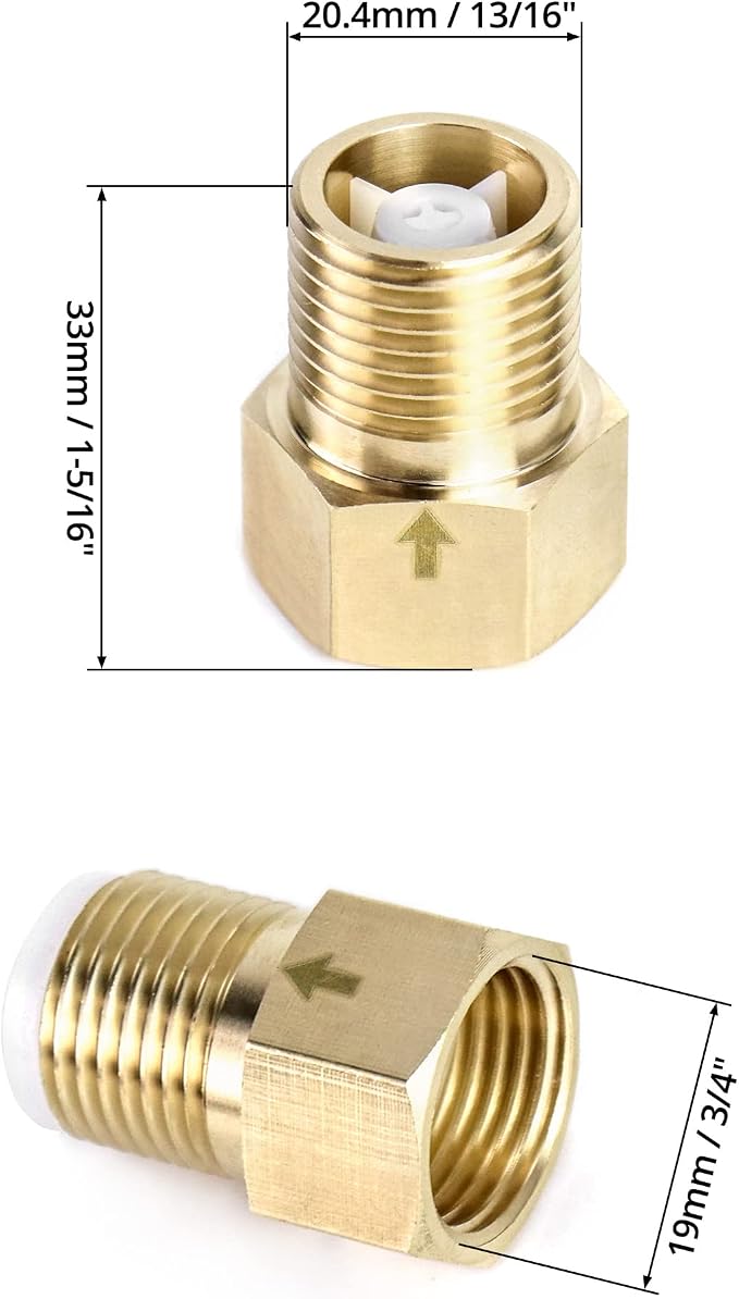 QWORK 2Pcs Brass One-way Check Valve, 1/2" Female to 1/2" Male Thread of - Image 6