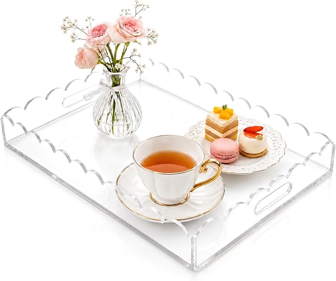 Scalloped Clear Acrylic Serving Tray by DUNPUTE
