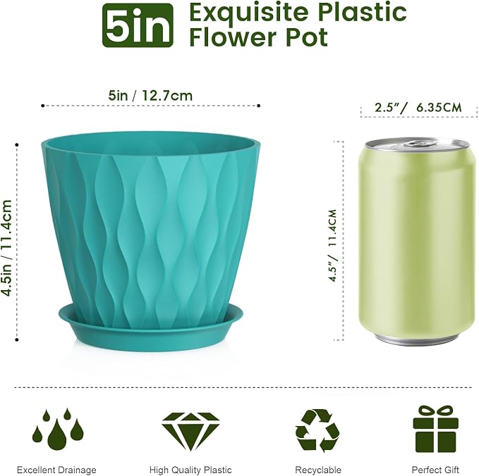 Meowell 5 inch Plant Pots for Indoor Outdoor Plants, 6 Pack Flower Pots - Image 2