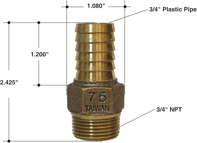 MFG No-Lead Bronze Adapter, 3/4" Male NPT x 3/4" Barbed, Connects Submersible - Image 6