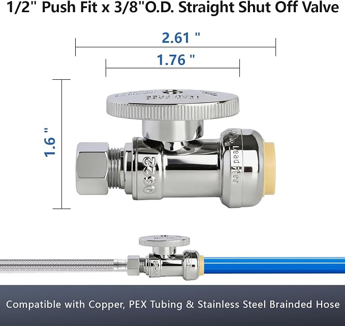 WiseWater Push Connect Straight Stop Valve 1/2" x 3/8" | Quarter Turn - Image 5