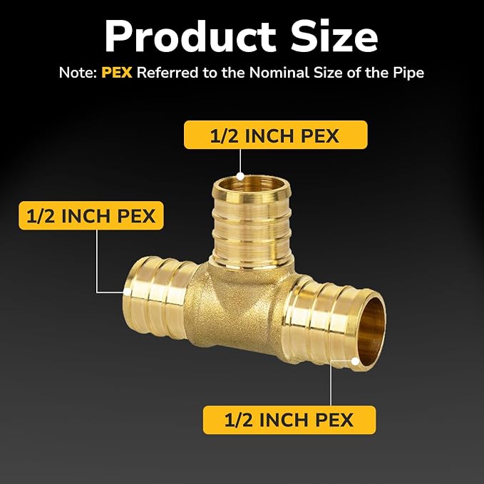 1/2" PEX Tee, PEX Fittings, Heavy-Duty Brass Crimp Fittings - Image 2